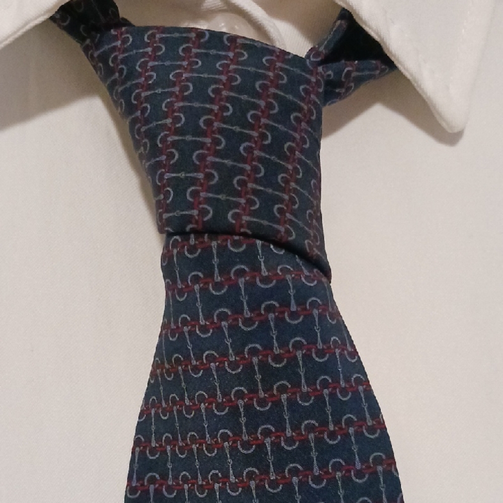 Celine Red and Blue Tie with Elegant Geometric Design